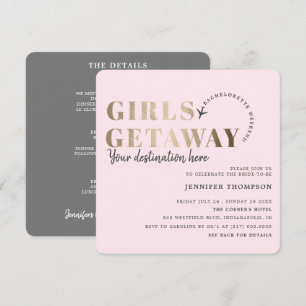 Invitation Week-end de bachelorette pour filles Getaway Blush