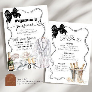Invitation Week-end de Bachelorette Prosecco en Pyjama à Nœud