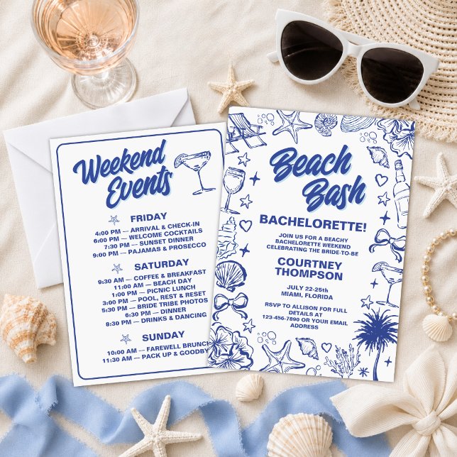 Invitation Week-end de célibataire Bash Blue Plage Dessinée à (Créateur téléchargé)