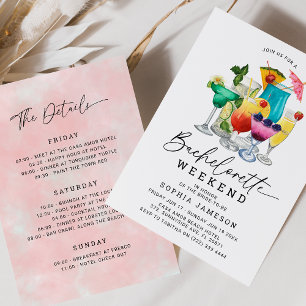 Invitation Week-end de célibataire cocktails aquarelle