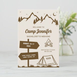 Invitation Week-end de célibataire de camp dessiné à la main