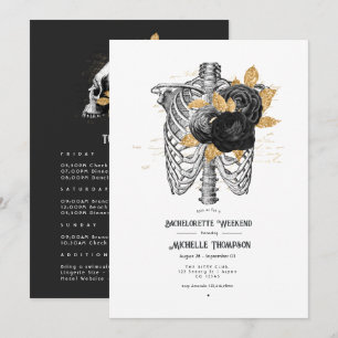 Invitation Week-end de célibataire gothique floral noir et or