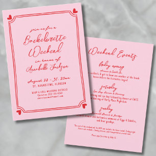 Invitation Week-end de filles rose et rouge pour l'enterremen