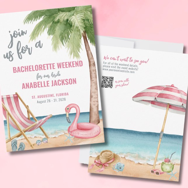 Invitation Week-end entre filles, enterrement de vie de jeune (QR Destination Girls Weekend Beach Bachelorette Invitation)