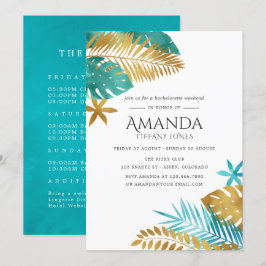 Invitation Week-end turquoise et Gold Tropical Bachelorette