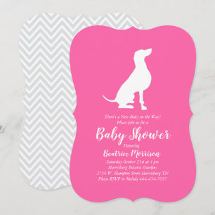 Invitation Weimaraner Chien Baby shower fille rose