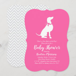 Invitation Weimaraner Chien Baby shower fille rose