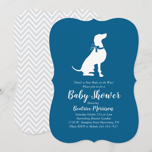 Invitation Weimaraner Chien Baby shower Garçon bleu (Devant / Derrière)