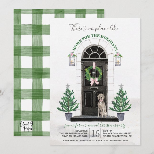 Invitation Weimaraner Dog à la maison pour les fêtes (Devant / Derrière)