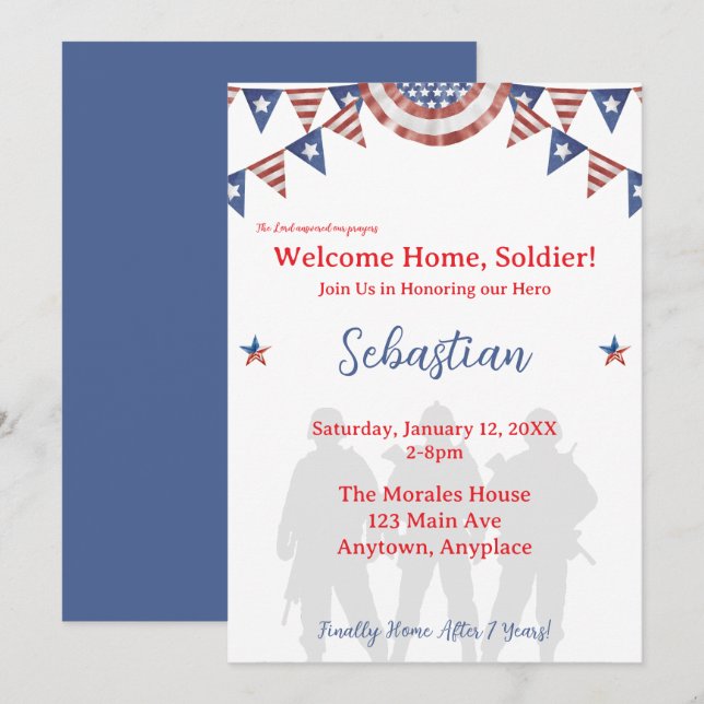 Invitation Welcome Home Soldier Patriotic Party (Devant / Derrière)