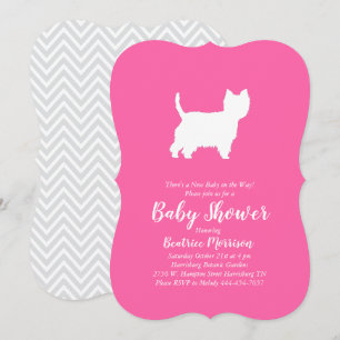 Invitation West Highland Terrier Chien Baby shower Rose Girl