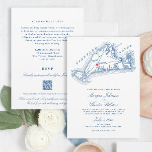 Invitation West Tisbury MA Code QR Bleu Tout-en-un Mariage
