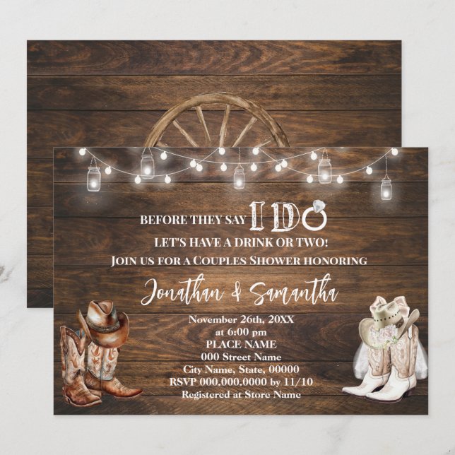 Invitation Western Avant de faire Country Boots Couples Douch (Devant / Derrière)