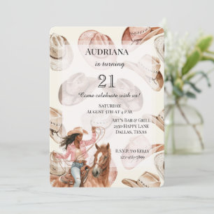 Invitation Western Black Brown Cowgirl Casquettes Anniversair