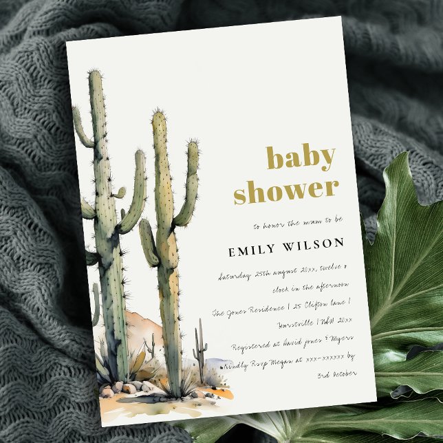 Invitation Western Boho Cactus Baby shower du paysage du dése (Créateur téléchargé)