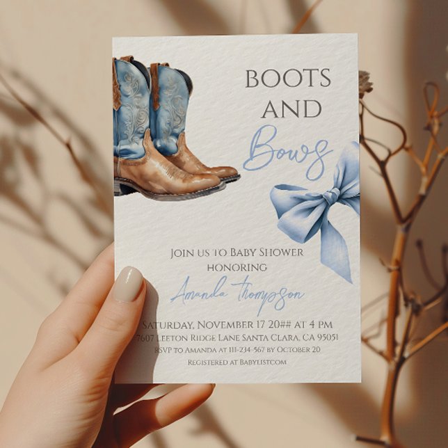 Invitation Western Boots and Bows Blue Baby shower (Créateur téléchargé)