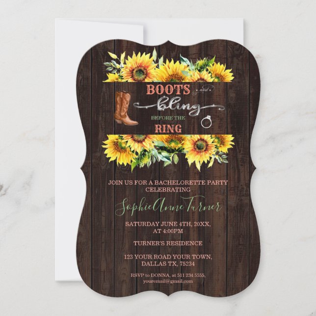 Invitation Western Boots & Bling Bachelorette (Devant)