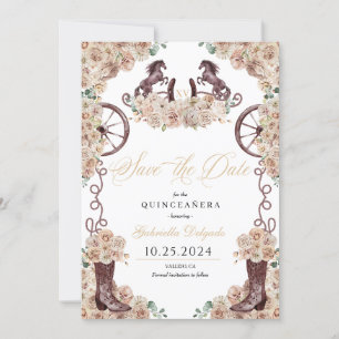 Invitation Western Champagne Gold Enregistrer La Date Quincea