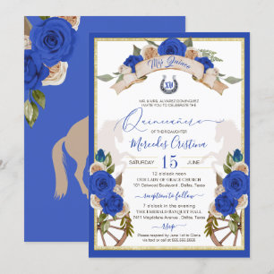 Invitation Western Charro Blue Rose Floral Horses Quinceanera