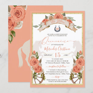Invitation Western Charro Peach Cheval Rose Quinceañera