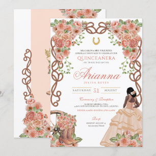 Invitation Western Charro Rose or Floral Quinceañera