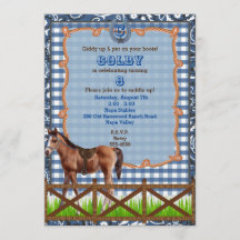 Invitation Western Cheval Bleu et Brun