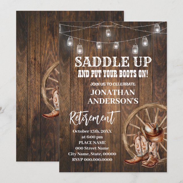 Invitation Western Country Boots Retirement Celebration (Devant / Derrière)