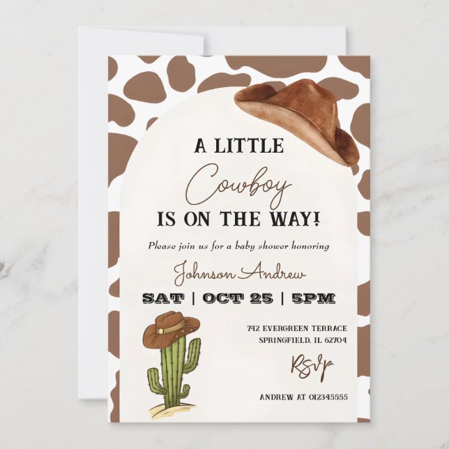 Invitation Western Country Cowboy Baby shower (Devant)