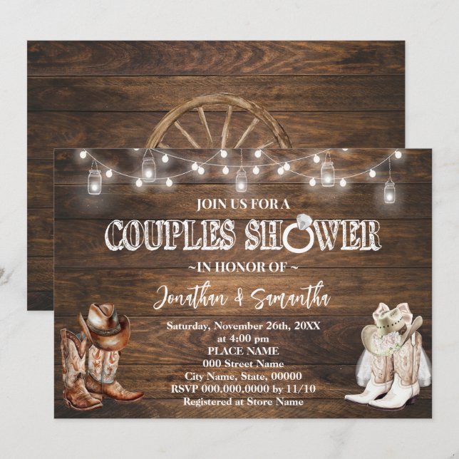 Invitation Western Couples Douche Pays Wedding shower (Devant / Derrière)