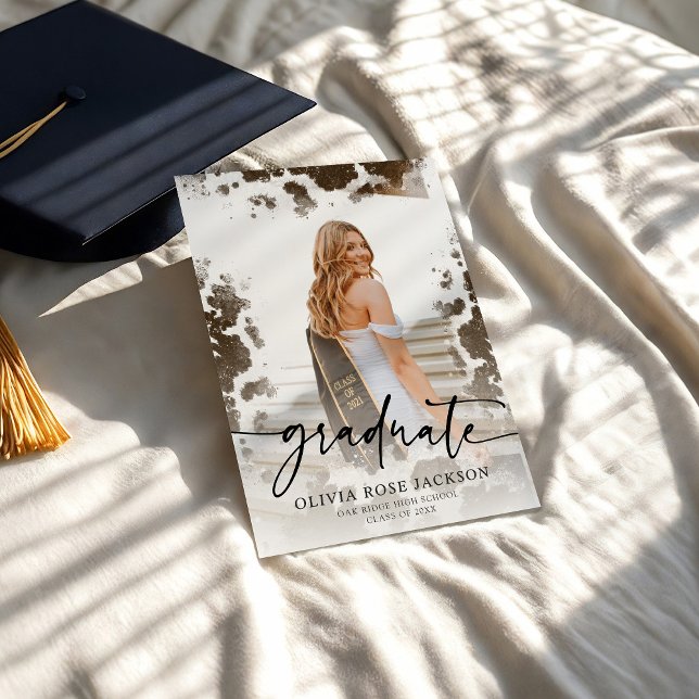 Invitation Western Cow Print Photo Party Graduation (Créateur téléchargé)