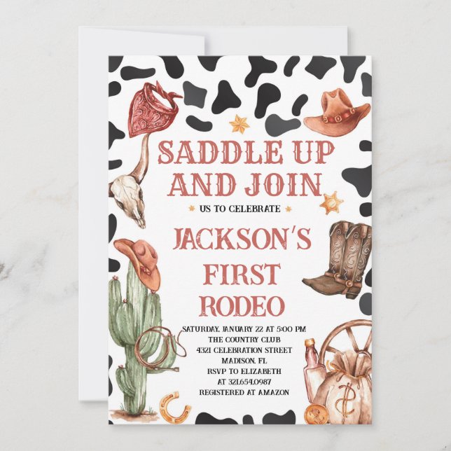 Invitation Western Cowboy 1st Rodeo Birthday Party (Devant)