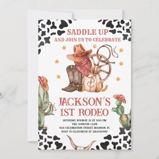Invitation Western Cowboy 1st Rodeo Birthday Party (Devant)