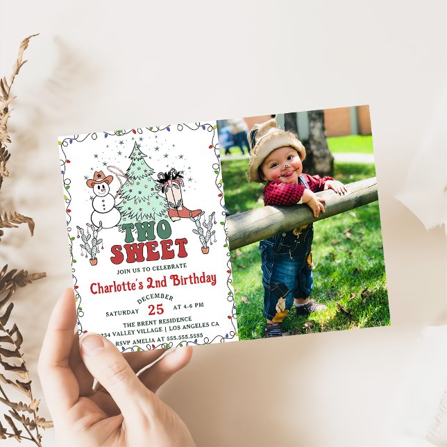 Invitation Western Cowboy Christmas Two Sweet Birthday Photo (Créateur téléchargé)