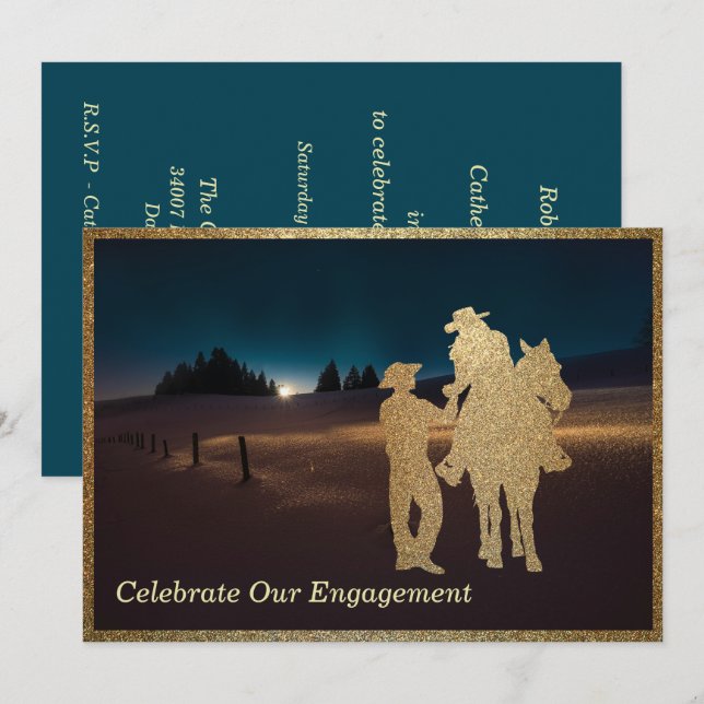 Invitation Western Cowboy Cowgirl Engagement Mariage (Devant / Derrière)