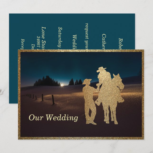 Invitation Western Cowboy Cowgirl Wedding Inviter Fiançailles (Devant / Derrière)