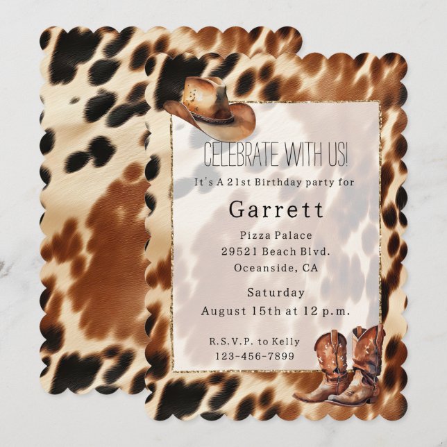 Invitation Western Cowboy Creme Brown Black Cowhide Boots Cas (Devant / Derrière)
