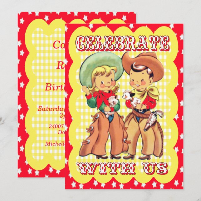 Invitation Western Cowboy Et Cowgirl Party (Devant / Derrière)