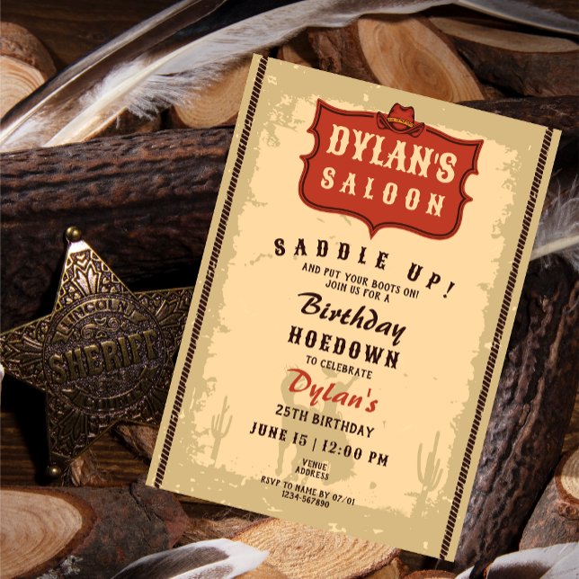 Invitation Western Cowboy Funny Anniversaire Rustique Soirée (Western Cowboy Rodeo Saloon Theme Birthday Hoe Down Rustic Party Invitation)