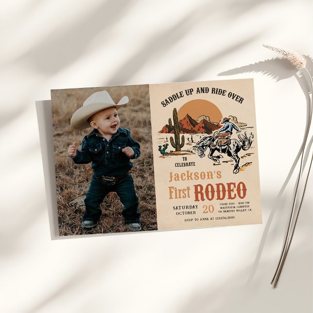 Invitation Western Cowboy Premier Rodéo 1er Anniversaire Phot (Créateur téléchargé)