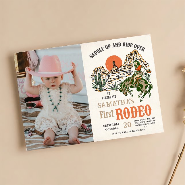Invitation Western Cowboy Premier Rodéo 1er Anniversaire Phot (Créateur téléchargé)