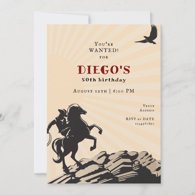 Invitation Western Cowboy Vaquero Wild West Adulte Anniversai (Devant)