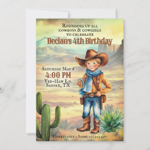 Invitation Western Cowboy Watercolor Style fête d'anniversair