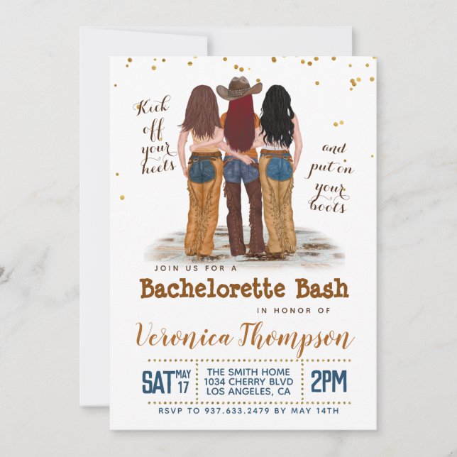 Invitation Western Cowgirl Bachelorette Fête des mariées Invi (Devant)