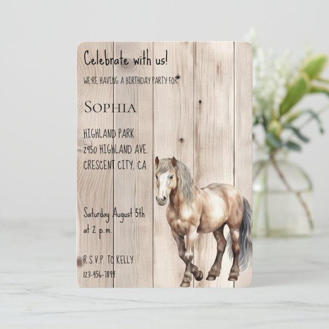 Invitation Western Cowgirl Cowboy Horse Faux Wood Anniversair (Debout devant)