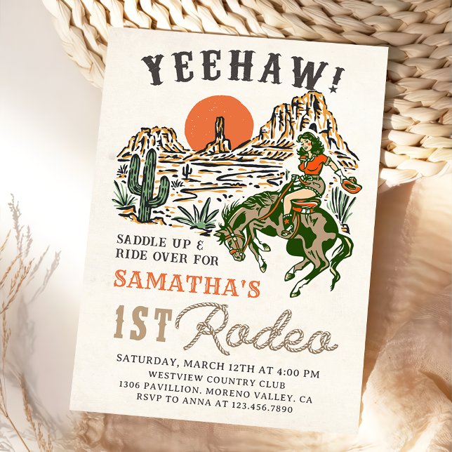 Invitation Western Cowgirl Premier Rodéo 1er Anniversaire (Créateur téléchargé)