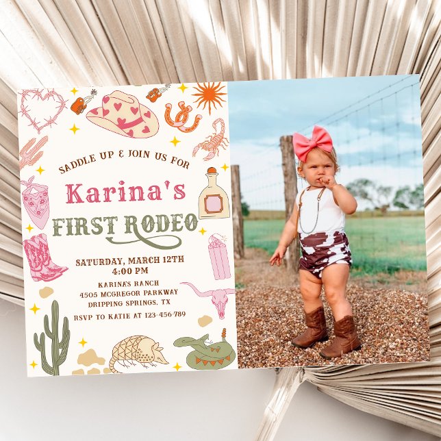 Invitation Western Cowgirl Premier Rodéo 1er Anniversaire Pho (Créateur téléchargé)