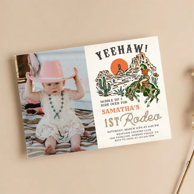 Invitation Western Cowgirl Premier Rodéo 1er Anniversaire Pho (Créateur téléchargé)
