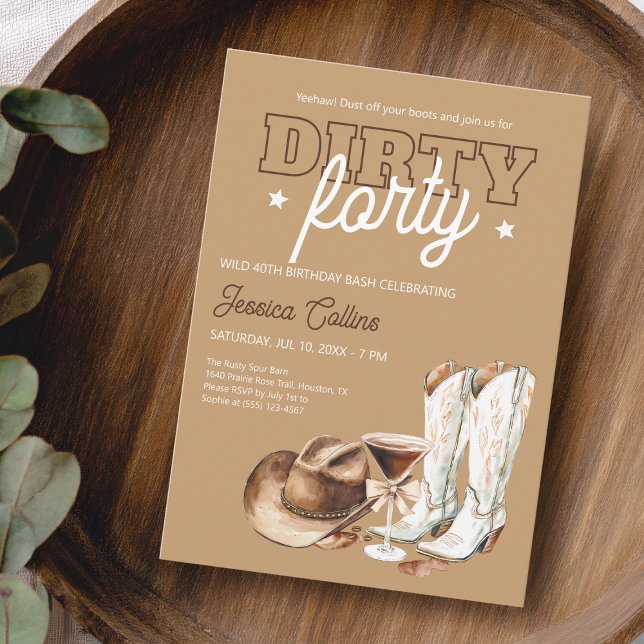 Invitation Western Dirty Quarty Cowgirl 40e fête d'anniversai (Western Dirty Forty Cowgirl 40th Birthday Party Invitation for Her)