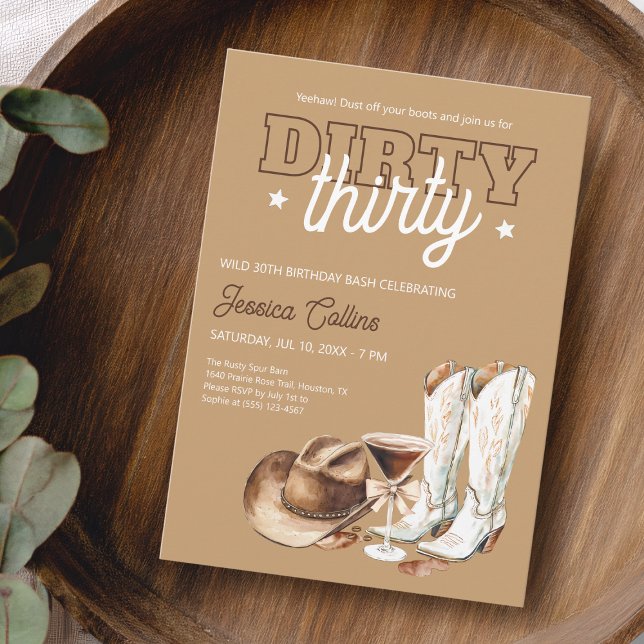 Invitation Western Dirty Thirty Cowgirl 30th Birthday Party (Western Dirty Thirty Cowgirl 30th Birthday Party Invitation for Her)