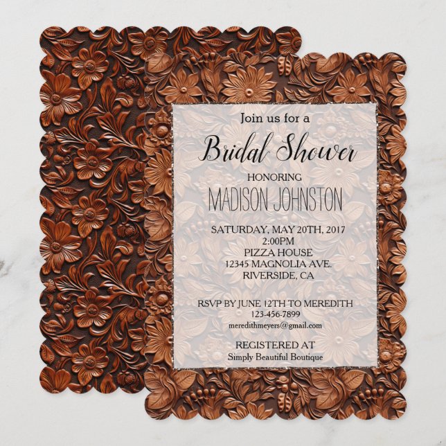 Invitation Western Elegant Brown Floral fille (Devant / Derrière)